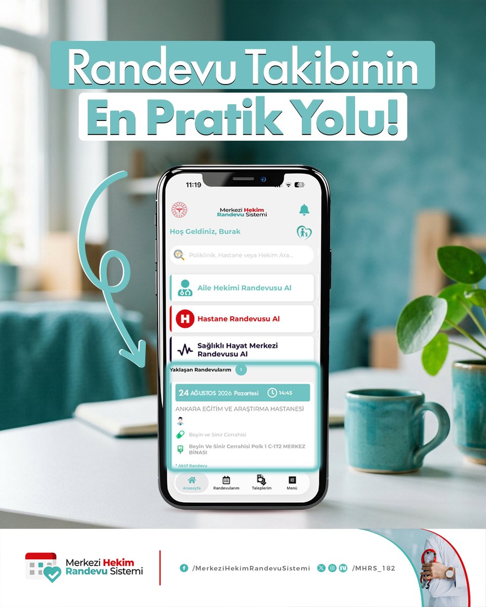 MHRS_182's tweet photo. Yaklaşan randevularınızı kontrol etmek için menüler arasında gezinmenize gerek yok. MHRS mobil uygulaması ve MHRS web sitesinin ana sayfasında yaklaşan randevularınızı görüntüleyebilir, buna göre planlamanızı yapabilirsiniz. https://t.co/xUrQnjwX6h
