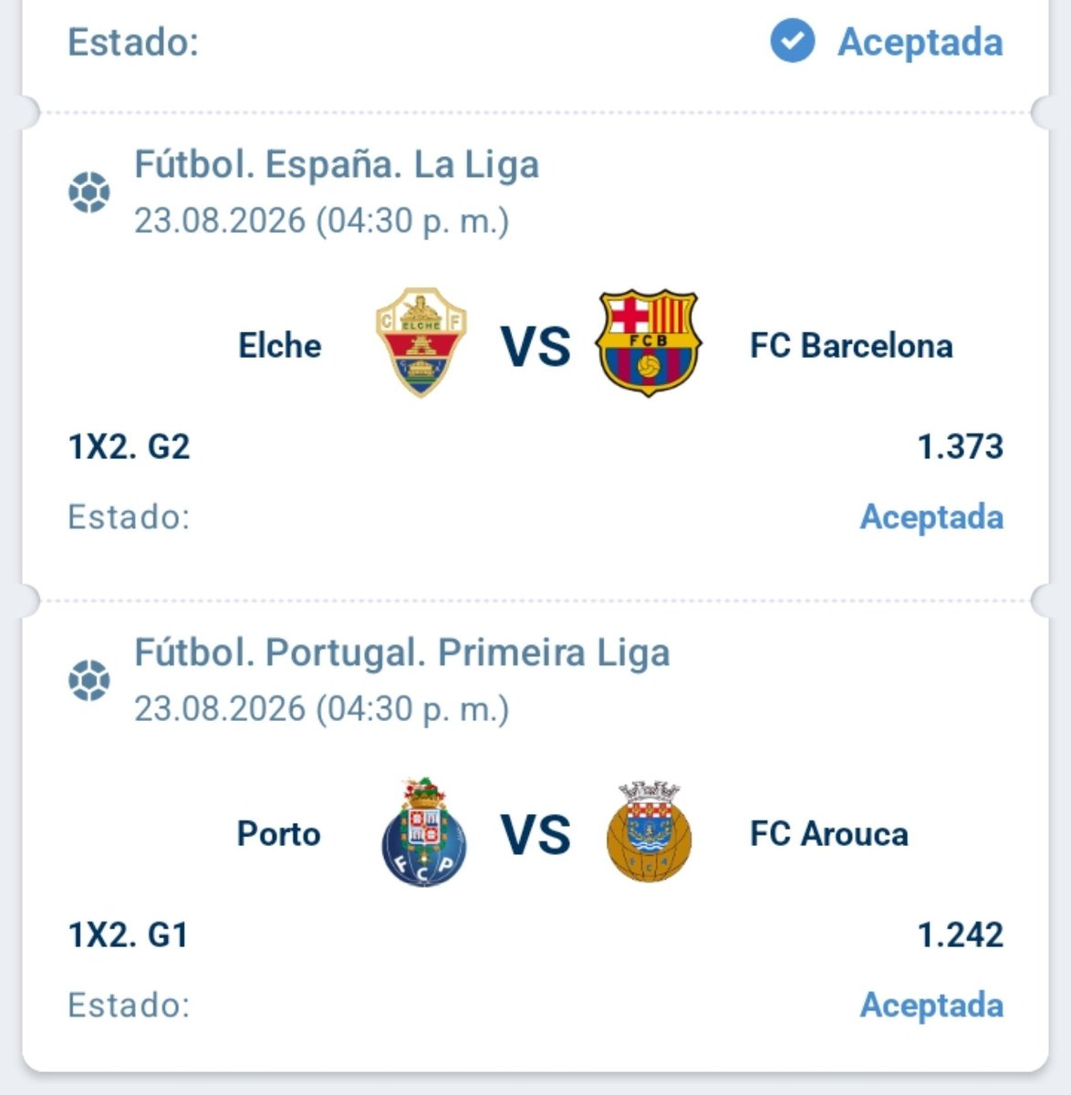 DogtorBet's tweet photo. Propuesta de #Combinada para 
🇪🇦#LaLiga y 🇵🇹#PrimeiraLiga 

#Elche #Barcelona #Porto #Arouca 
#julianAlvarez #milei #serieA 
#kpop #sundayVibes #trump #iran #bolivia #LigaProfesional #America #SantaFe #RiverPlate #Boca #racing 

👉🏼Barcelona gana ( G2 ).
👉🏼Porto gana ( G1 ). https://t.co/b9j2QVF4wb