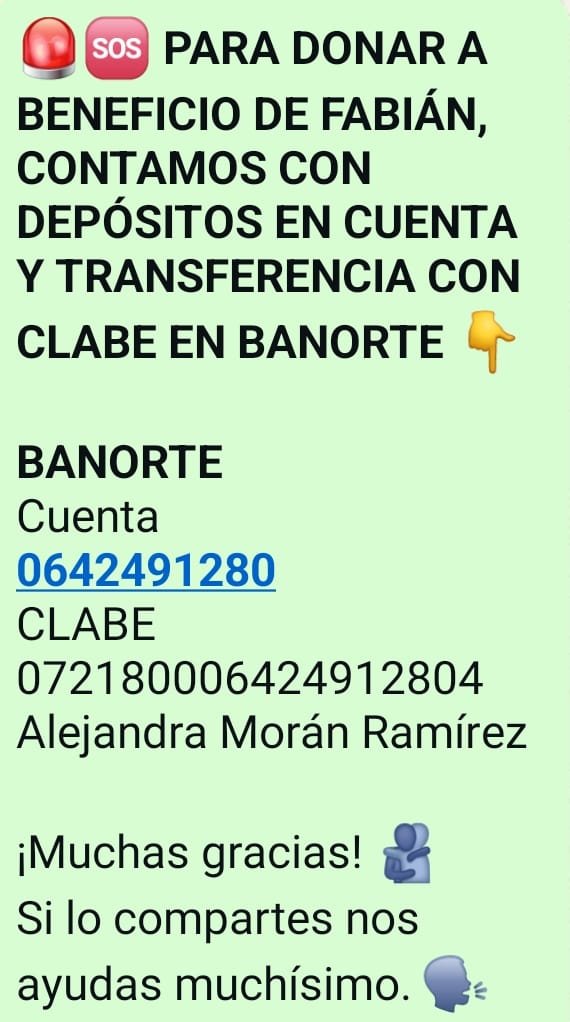 AhiAlemoran's tweet photo. 🆘🙌💛 Buen día a todos. Con la súplica de cada semana para ayudar a Fabián en su lucha contra la #leucemia . La donación se ha complicado. Ojalá puedan ayudarnos para llevar al niño al hospital el martes. Mil gracias de antemano. 🙏🫶
Si ya donaste, muchísimas gracias 🫂 https://t.co/1OsYMhGnTO