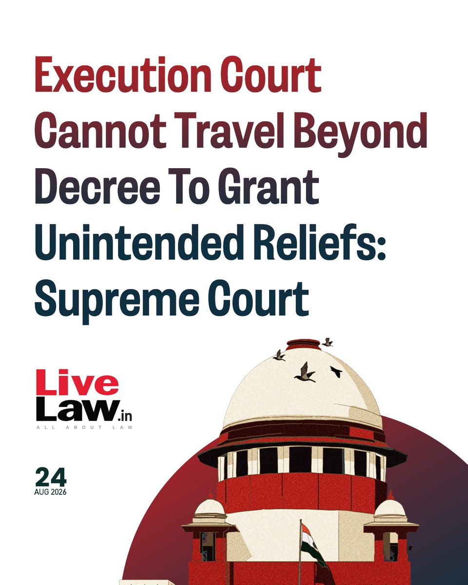 LiveLawIndia's tweet photo. The Supreme Court has reiterated that it is impermissible for the executing courts to go beyond the order/decree by granting such reliefs not intended or recorded in an order.
Read more: https://t.co/48rz0NwgSZ
#SupremeCourt #legalnews #livelaw https://t.co/no0VEKd5KW