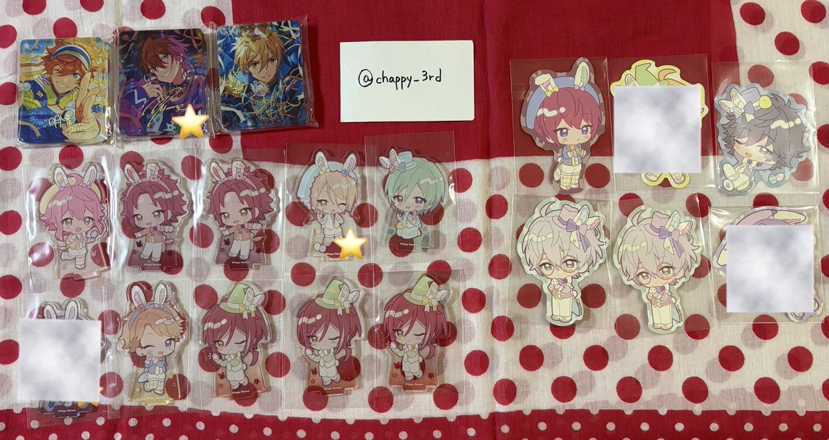 chappy_3rd's tweet photo. @0
 【交換 譲渡】 あんスタ イースター アニカフェ
譲 画像
求 定価or
コ: ☆HiMERU 鉄虎 斑 嵐 敬人
ア: ☆凛月 > マヨイ 宗 敬人 (他と一緒の場合 スバル)
ス: 翠 泉 英智 渉 夏目
ホリデー アクスタ: 奏汰 ジュン

★は同種☆との交換
8/29名古屋手渡し(12〜13時頃 アニカフェ17:50回前後) >郵送 https://t.co/ODPcICncqY