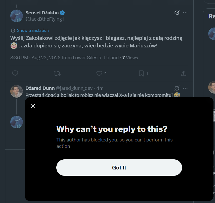 jared_dunn_dev's tweet photo. Prze chuje są Ci #silniRazem np. taki @JackBtheFlying1 kawał zwykłej pizdy 😂 https://t.co/3bNKPGhTaa