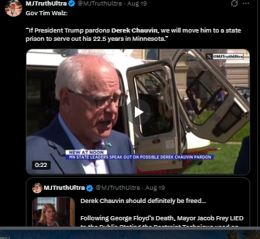 TokenFlyy's tweet photo. Everyone who testified on behalf of the state should be criminally sentenced for perjury under oath. This was a public hanging. I trust $Derek Chauvin more than I could ever trust a criminal like Tim Walz.
Please help Derek Chauvin.

@elonmusk https://t.co/LdeJYAviTR