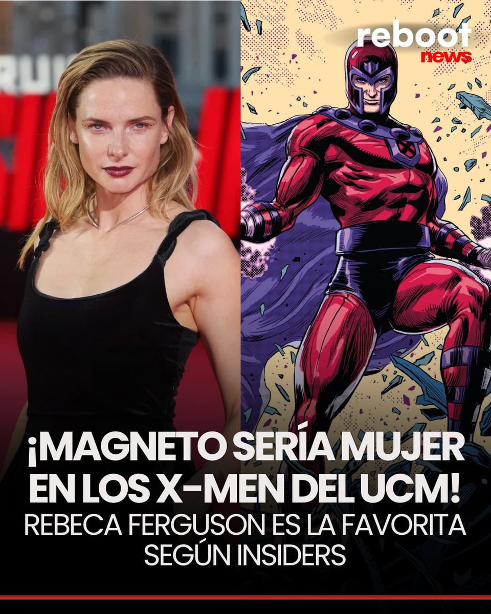 AyCarlosCamacho's tweet photo. 🔥 ¡MAGNETO PODRÍA SER MUJER EN LOS NUEVOS X-MEN! 🧲⚡
Un fuerte rumor apunta a que Marvel Studios estaría considerando cambiar el género de Magneto para la próxima película de X-Men, y uno de los nombres que estaría sonando con fuerza para interpretar al personaje sería Rebecca Ferguson.
Según insiders, la actriz sería una de las principales favoritas para dar vida a una nueva versión de Magneto en el UCM.
¿Qué opinas de Rebecca Ferguson como Magneto? 🤔🔥
#XMen #Marvel #MCU #Magneto #RebeccaFerguson #MarvelStudios #Mutantes