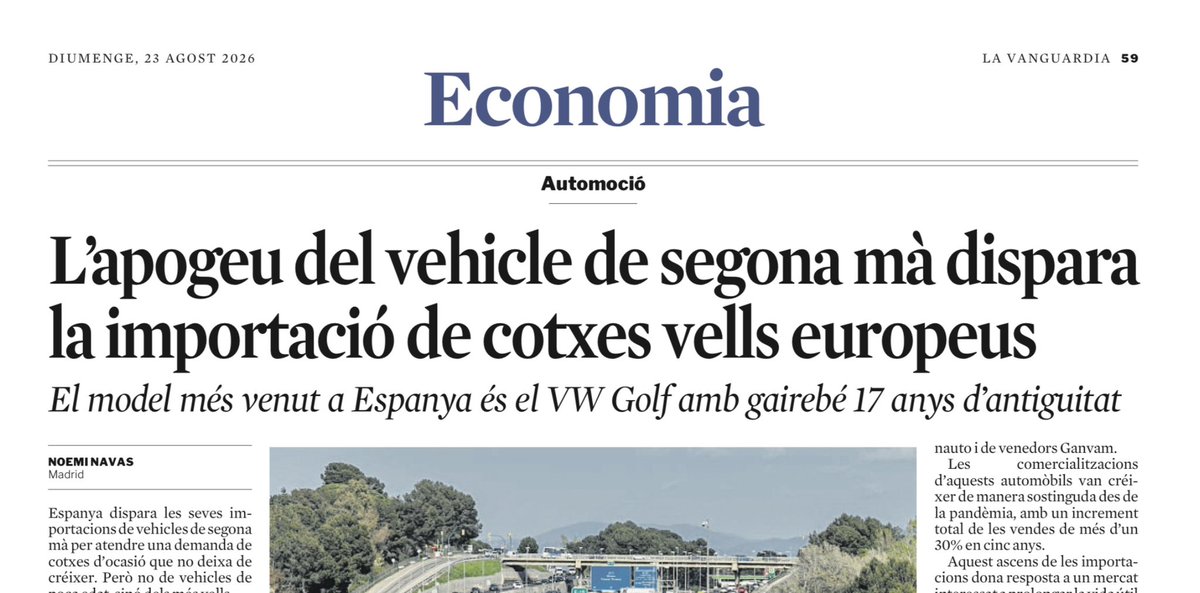 jaumeclotet's tweet photo. Gairebé cada dia surten notícies que demostren la destrucció implacable de la classe mitjana. En aquest cas, a més, hi ha una notícia invisible. Si tanta gent ja no pot comprar un cotxe de primera mà i n’ha de comprar un de segona, quanta gent ja no es pot ni comprar un cotxe? https://t.co/lFbv5SIxe6