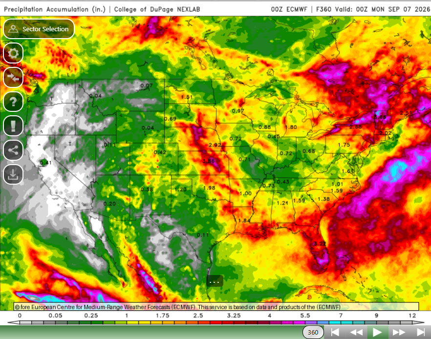jpmccormick3's tweet photo. 00Z EURO & 00Z GFS run projected rainfall totals through Sept 7th #Corn #Soybeans #Wheat #AgWeather #AgWx #GrainMarkets #CornBelt https://t.co/dcjLnHmLQv