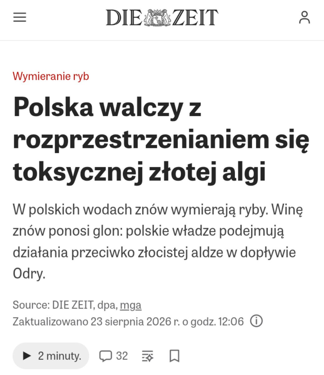 PanCogito7's tweet photo. Niemieckie media unisono o śniętych rybach w Odrze - złota alga. Poniżej przypominam wpis odnoszący się do analogicznej sytuacji z 2022r., kiedy te same media zwalały winę na @pisorgpl , który rzekomo kłamał i którego działania stwarzały zagrożenie dla Europy. https://t.co/Hjw3XoOrYf