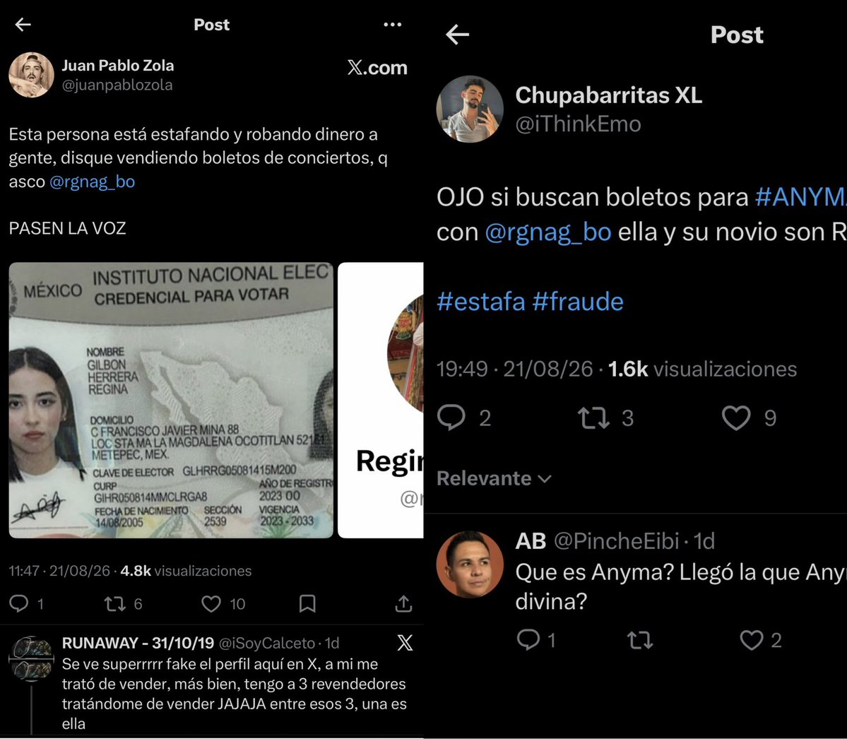 MtzAmme's tweet photo. ESTAFA 

Que siga publicando, ya casi le damos de baja la cuenta jaja

@lizhrz_ y @moni_vdl, ayer se llamaban @gilb_her y @feer_ct

ESTAFARON a @iThinkEmo y @juanpablozola con boletos de la ROSALIA

Hoy hacen lo mismo con boleto ROSALÍA
Es la misma persona dueña de las 4 cuentas https://t.co/1LINZXSo7t
