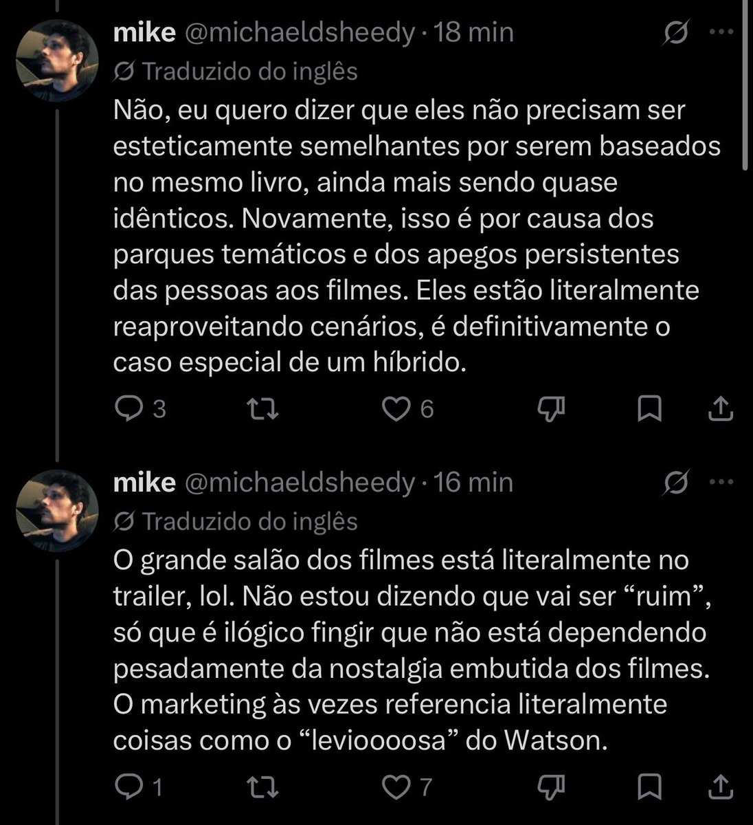 cacocardassi's tweet photo. Cara, que loucura a DESINFORMAÇÃO que passam sobre a série Harry Potter, as pessoas não sabem NADA mas mesmo assim AFIRMAM coisas completamente baseadas em seus pensamentos. 

1 - A série não está reutilizando NENHUM cenário dos filmes, todos os sets são completamente novos e construídos do ZERO! O grande salão que aparece nos filmes é hoje parte da visitação do Making Of que fica em Leavesden, mas não é o mesmo ambiente. 

2 - A série não está mantendo visual igual aos filmes, está tudo BASTANTE diferente, desde artefatos, cenários, figurinos. (Esperem até por ver Hogwarts) 

3 - As áreas temáticas dos parques da Universal são baseados nos filmes e sempre vão ser, pois foram os direitos que a universal comprou, DOS FILMES, e filme e série são completamente diferentes, tanto que quando a gente vai falar de um nem pode citar o outro (sim, estou falando profissionalmente) então esse papo de “vai fazer igual na série por conta de parque” não só é falso, como também parte da falta de entendimento de como funciona a IP de Harry Potter. 

Cada mídia tem setores completamente diferentes que respondem de forma separada 

Livros 
Filmes
Jogos
Produtos
Série
Parques 

É tudo DIFERENTE embora seja da mesma marca. 

Eu gostaria muito que as pessoas soubessem o que estão falando antes de afirmar qualquer coisa. 

Eu estive nos sets da série, vi com meus próprios olhos centenas de coisas que ainda não foram reveladas, e nenhum cenário é reutilização dos filmes.