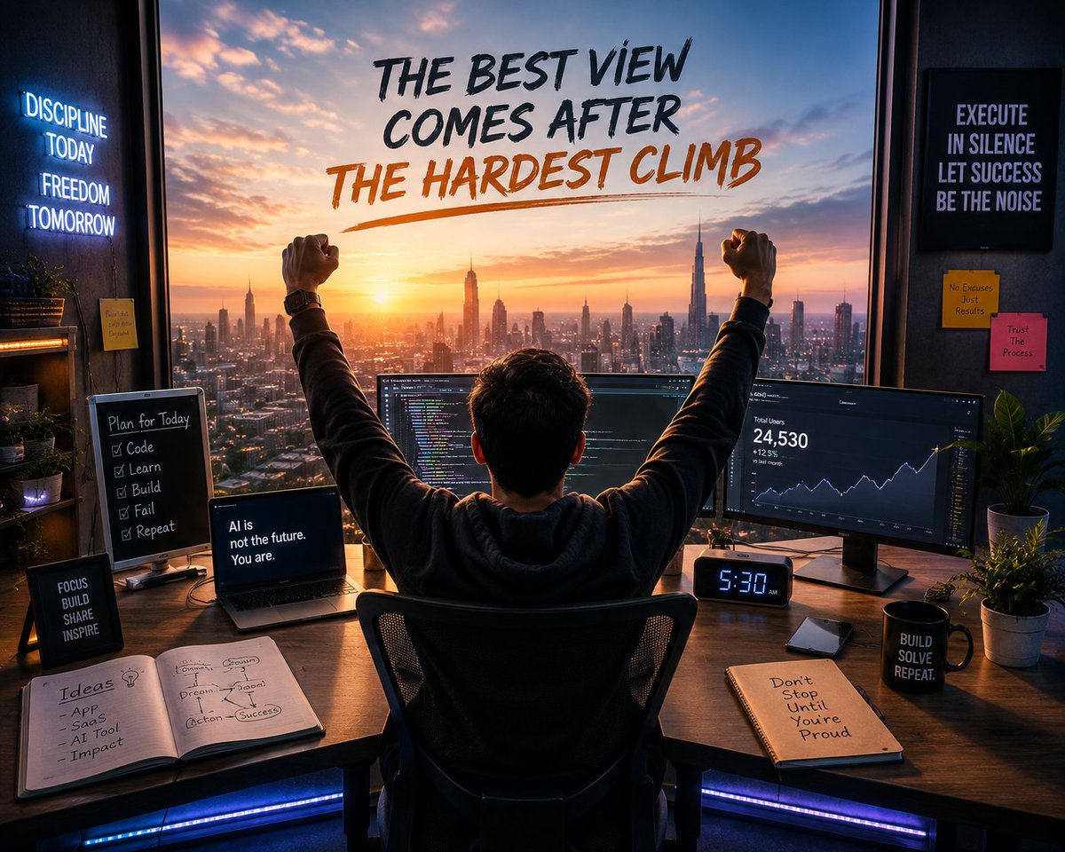 amiteshojha's tweet photo. Everyone wants the view from the top.
Nobody wants the climb. ๐งโโ๏ธ
5:30 AM.
One idea.
A thousand failures.
Still building.
One day, the struggle will make sense. ๐
#BuildInPublic #TechTwitter #AI #Startuptoday https://t.co/dGVQitV6zh