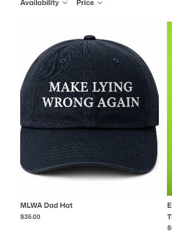 letsgetdevvy's tweet photo. i went on the website and they are selling hats that say "Make Lying Wrong Again" LOL

https://t.co/v638CupjV5

https://t.co/B8uuXdQaQg https://t.co/4ZToxhTwS4