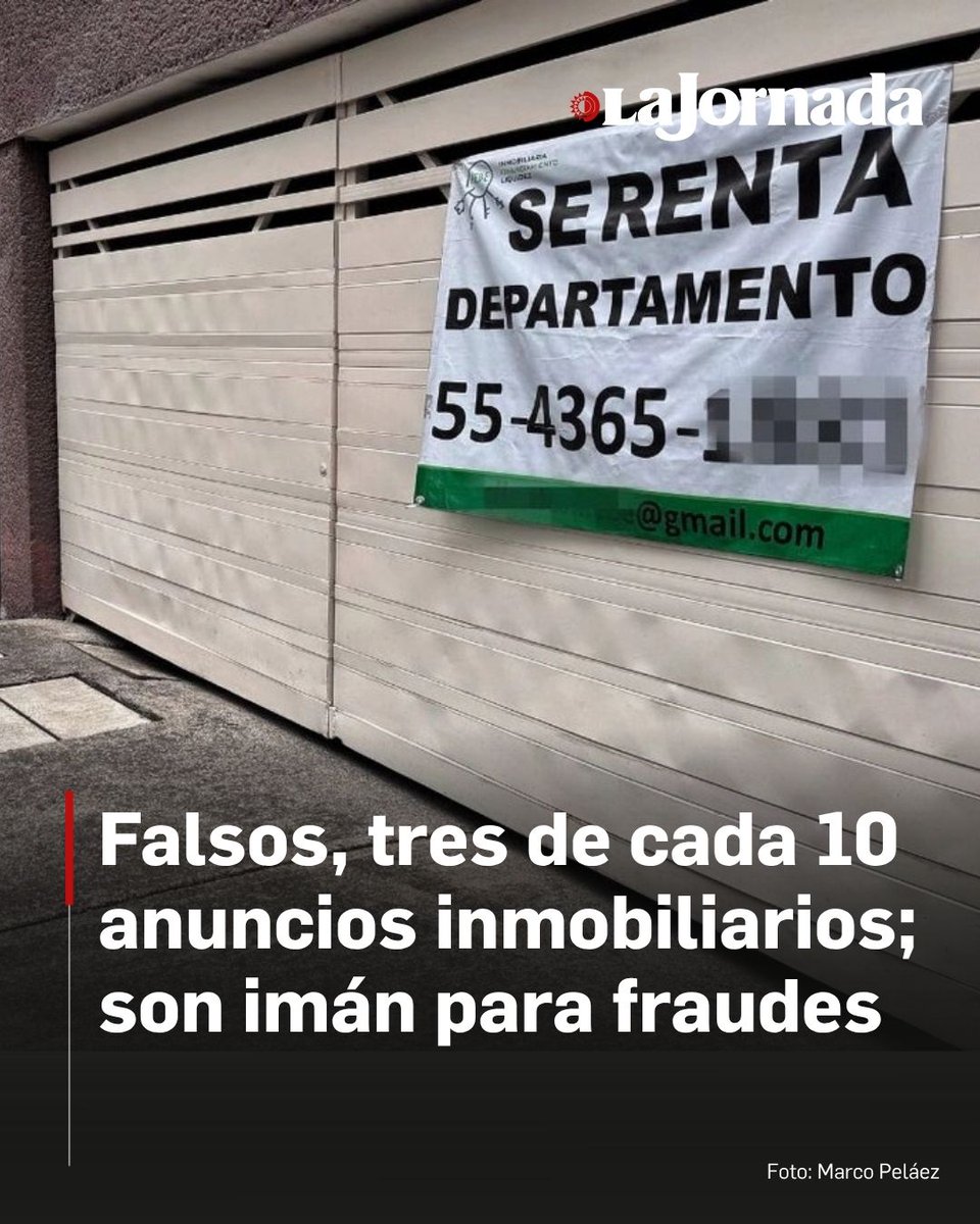 LaJornada's tweet photo. 🏘️ 🪧 Falsos, tres de cada 10 anuncios inmobiliarios; son imán para fraudes

Roban datos personales con enlaces o códigos; criminales crean páginas idénticas a las verdaderas.

Ofrecen propiedades que no existen o no están disponibles; son al año $600 millones en pérdidas.

Recomiendan desconfiar de ofertas atractivas y evitar presiones de pagos inmediatos para trámites.

Lee más aquí 👇
https://t.co/wUWMbbxzS6