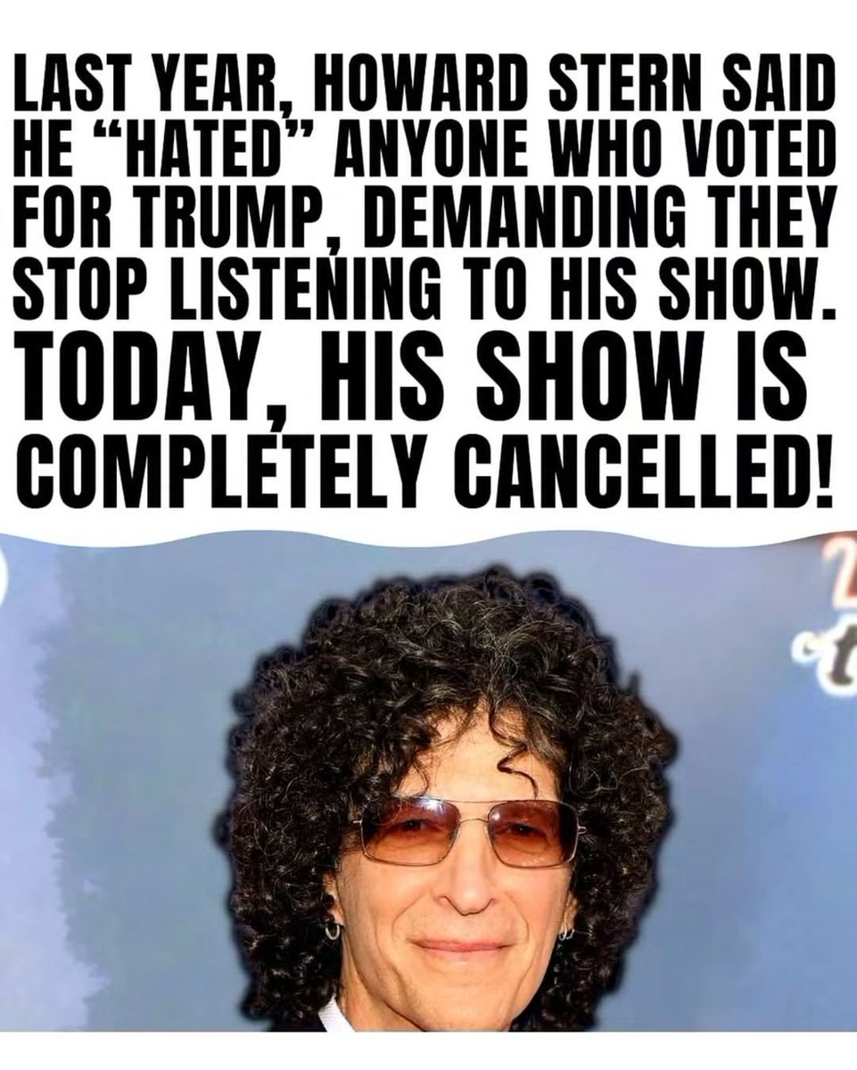 Real_Ames's tweet photo. Howard Stern: “If you voted for Trump, stop listening to my show.”

Trump voters: Say less. 🤣

Apparently millions of Americans understood the assignment.

Your wish is our command, Howard. 😂👋

Be careful what you wish for… sometimes people actually listen. https://t.co/t9w0jAOukC