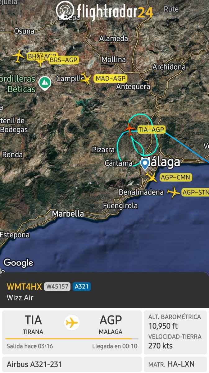controladores's tweet photo. DRON EN APROXIMACIÓN A #MÁLAGA ⚠️
Varias notificaciones por parte de tripulaciones de un dron en final de la pista 12. 
Tráfico de llegada a las esperas. 
30' sin aterrizajes. 
#SafetyFirst ✅️ https://t.co/hNF9juafe0