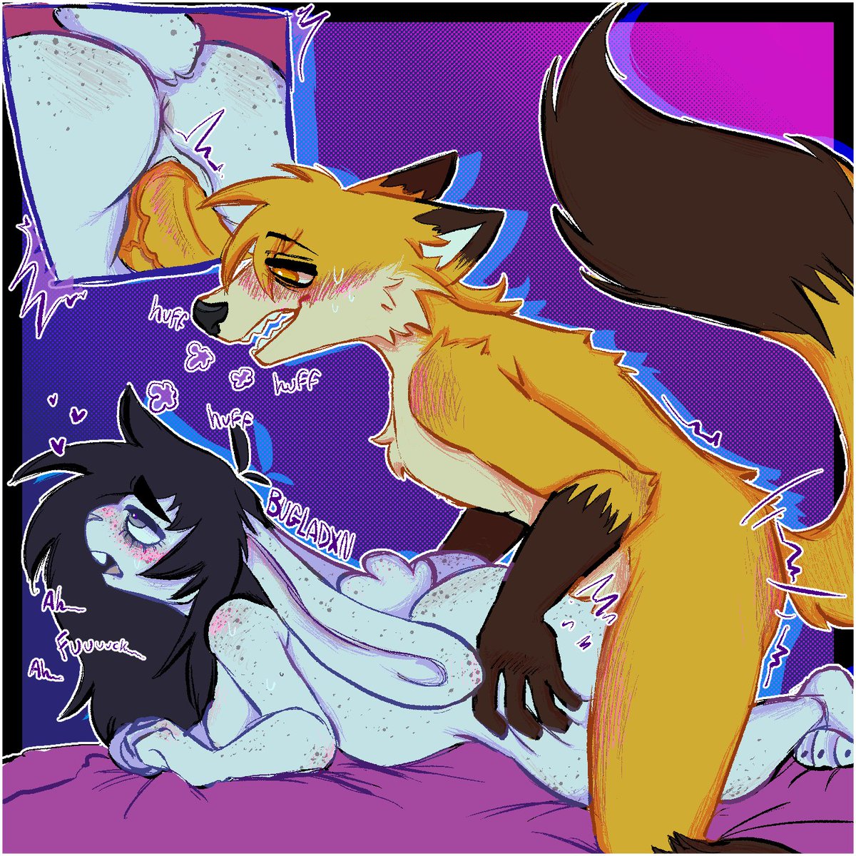 Bugladxn's tweet photo. Cool comm I did for @EverlastingSpr1  :^b 
Violet x Spring <3 2 diff versions cuz I couldnt decide on the extras and filter 

#nsfwtwt #nsfwart #furrynsfw #nsfw https://t.co/vbbk2iGROG