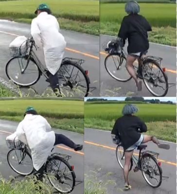erekata's tweet photo. 自転車が同じように見えるな。あと女さんはこの手の自転車を足上げて乗る��少ないと思うが。 https://t.co/753l2bp5De