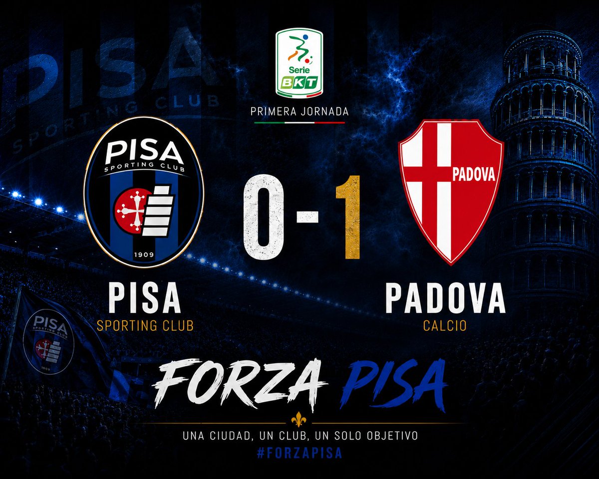 AcPisa1909ESP's tweet photo. Mal inicio de temporada

Derrota, en un partido con pocas ocasiones de ambos equipos y decidido por un error grave de Confente que en salida de balón dió el balón a un jugador del Padova

Toca mejorar!!

#ForzaPisa #ForzaNeroazzurri #VamosPisa 🖤 💙 🖤 💙 ❤️ https://t.co/lOK0emiBj0