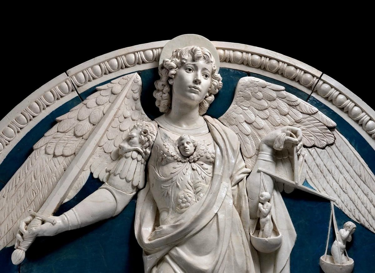 RamellaUgo's tweet photo. Andrea della Robbia 1435 1525 Psicostasia dell'Arcangelo Michele https://t.co/oTmvWLrV0y