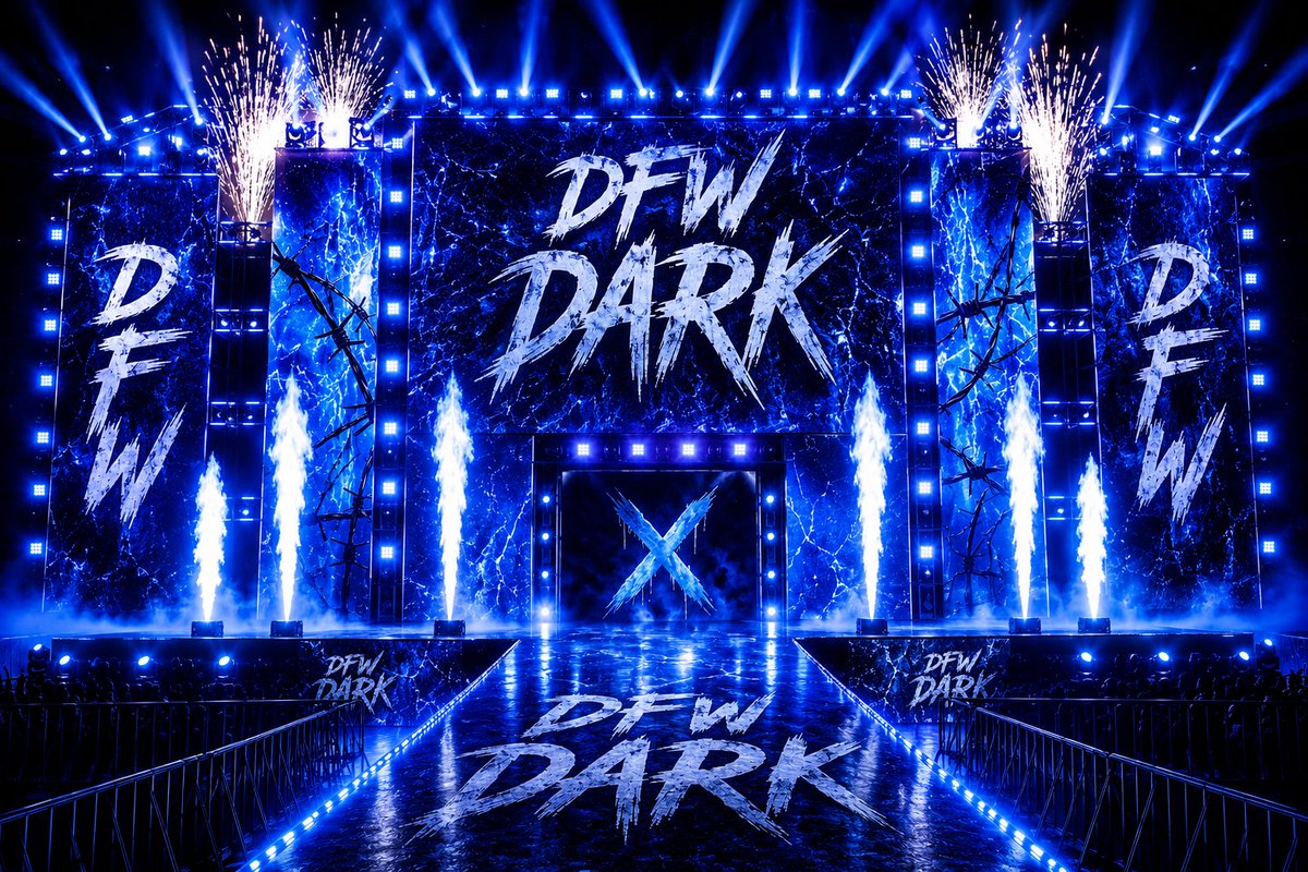 DFW_Wrestling's tweet photo. The camera shows the DFW Dark stage as Pyro erupts off the top of it. The crowd is excited and on their feet, as DFW Darks New Era with the new Roster officially takes affect. TONIGHT. https://t.co/3AGknYatlt