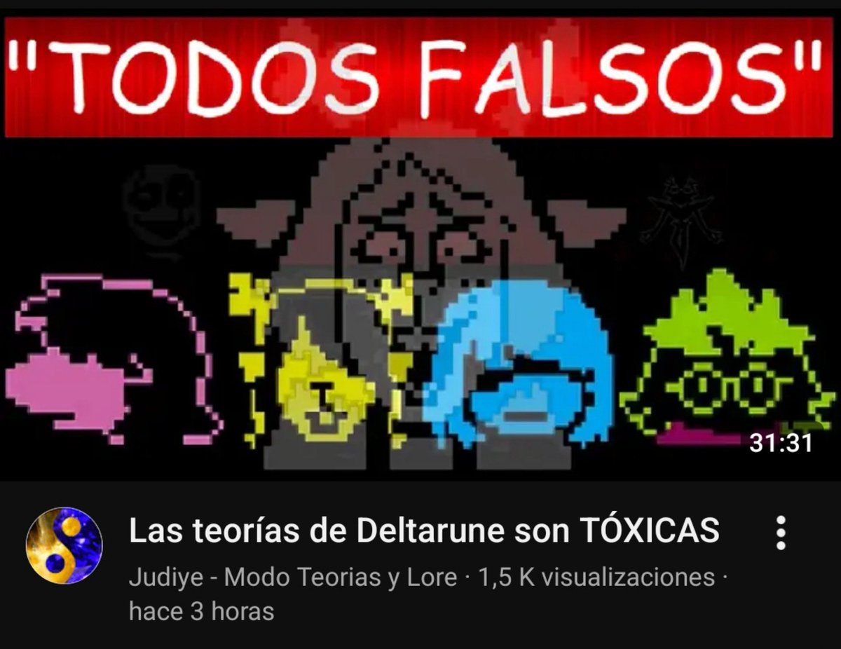 Invo_k's tweet photo. Me acabo de ver este vídeo mientras cenaba...

Simplemente diré: Mis dieces.

Lo recomiendo muy fuerte si estáis metidos dentro del fandom de Undertale y Deltarune, hay que darle más apoyito a creadores como estos :D https://t.co/hTYH5a4pO4
