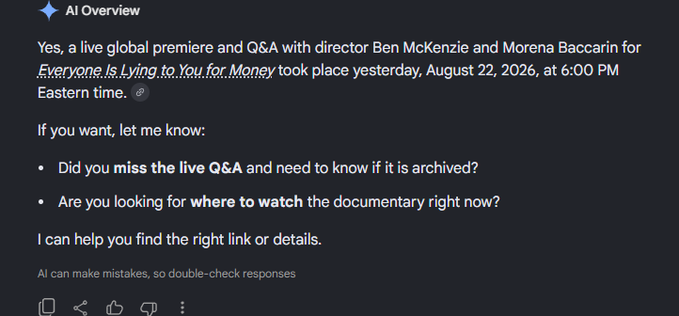 letsgetdevvy's tweet photo. “Everyone Is Lying to You For Money,” a HUGE crypto movie, just released

at yesterday’s Q&amp;A after the premiere, Ben McKenzie called stablecoins “COUNTERFEIT DOLLARS.”

he said the rest of crypto is fine but stablecoins are a scam is this not a giga meme

https://t.co/B8uuXdQaQg https://t.co/nnEaxqZQrS