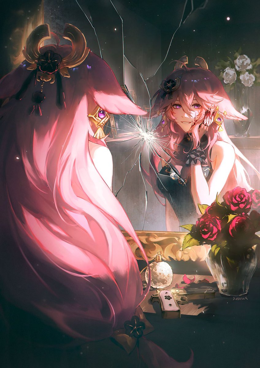 zieru_'s tweet photo. Throwback to my mafia themed Genshin art 🖤 https://t.co/jA3y81ewwI