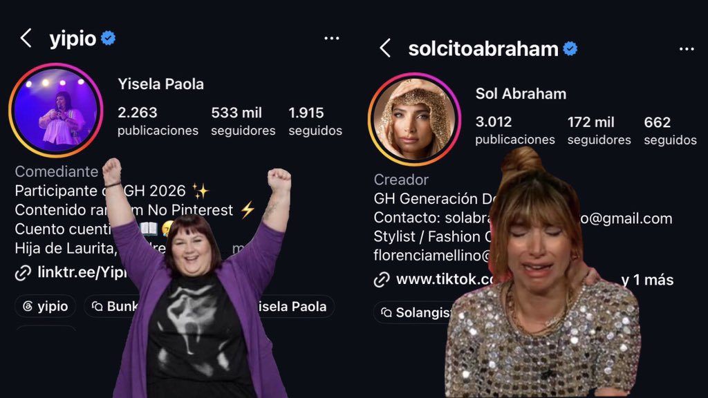 visionoficialar's tweet photo. Yipio supera ampliamente en seguidores instagram a la acomodada de Sol  #granhermano https://t.co/R0rgLszqJu