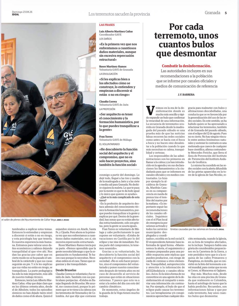 civilioeu's tweet photo. Granada nos muestra por qué no podemos dejar de aprender. Hoy, @ideal_granada publica un magnífico reportaje sobre el trabajo del GAVE @CACOArquitectos  en los #terremotosGranada. Un hilo breve sobre tecnología y personas. 👇🔗https://t.co/xaJN0TkXbE https://t.co/U7D6Gtq0nn