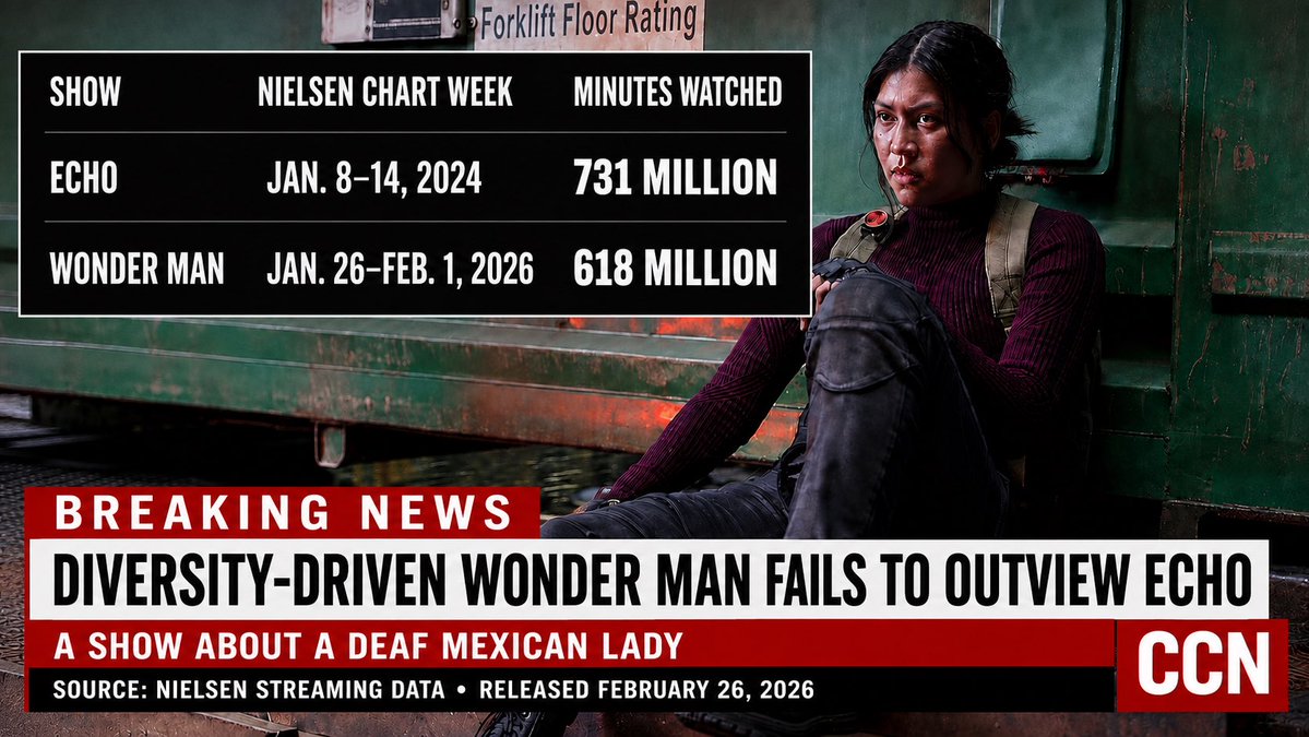 ohmygodroll's tweet photo. @ThatComicFan3 Thats because Nielsens tracked Wonder Man LOWER than Echo. A deaf Mexican lady. Yall are just sheep being fed useless stats. https://t.co/pW1ZIMki8v