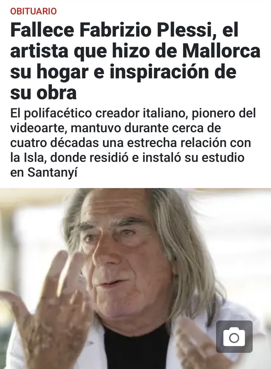 Ll_Galmes's tweet photo. La cultura perd una figura que va fer de la nostra illa ca seva, refugi i font constant d’inspiració.

Lamentam profundament la mort de Fabrizio Plessi, un dels grans referents de l’art contemporani, que durant prop de quatre dècades ha mantingut un vincle molt especial amb Mallorca. Especialment amb Santanyí, on va establir la seva residència i el seu estudi i on va desenvolupar una part essencial de la seva trajectòria artística. 

La seva obra i la seva mirada quedaran per sempre vinculades a la nostra illa.

Descansi en pau.

🔗 https://t.co/4YUrP8CyhV