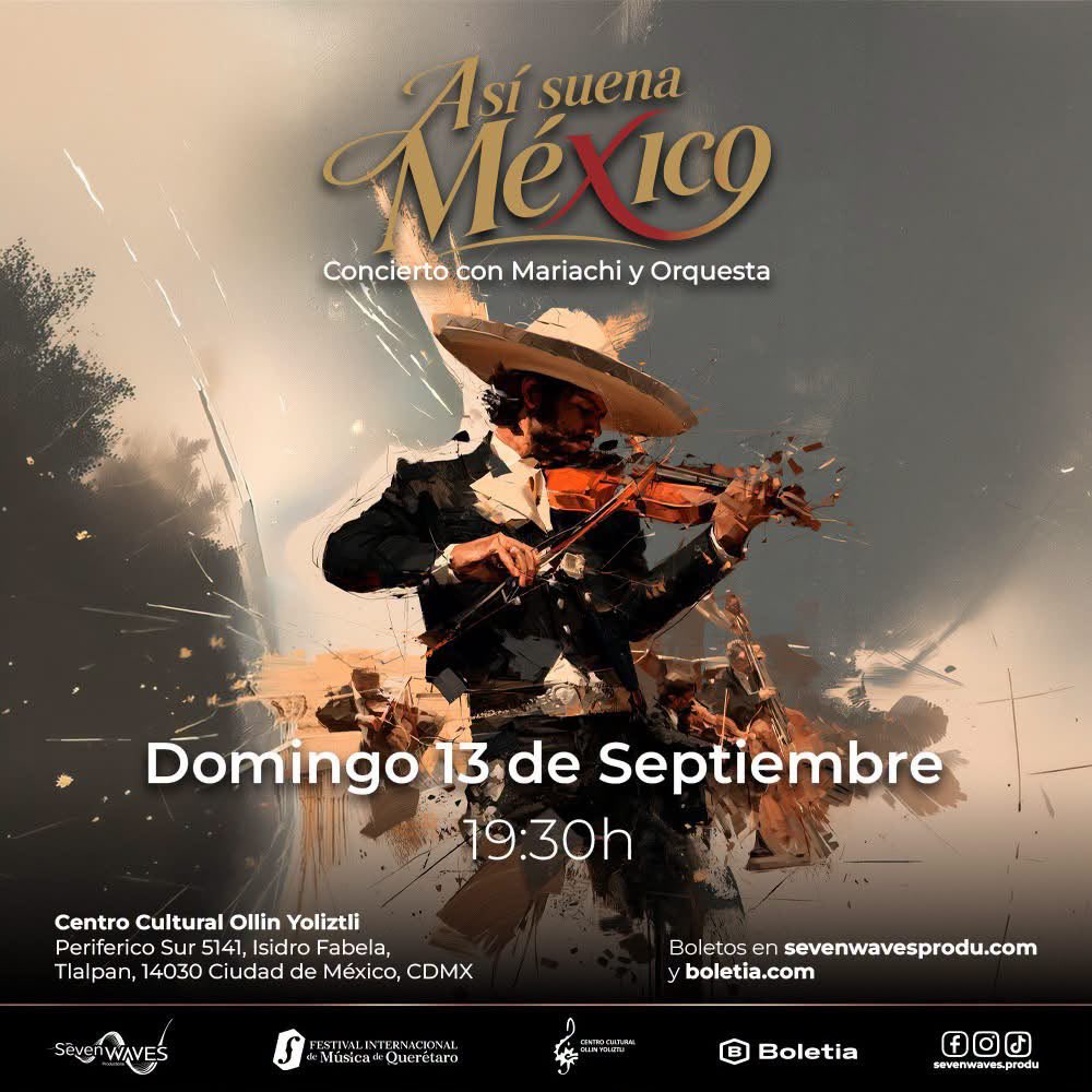 InterescenaMX's tweet photo. #Septiembre ya está aquí, prepárense para vivir “ASÍ SUENA MÉXICO” concierto con la majestuosidad sinfónica y el alma del mariachi en la Sala Silvestre Revueltas del @OllinYoliztli próx. 13 de septiembre bajo la dirección concertadora de Fernando Cueto. https://t.co/ylQJGCPsBl