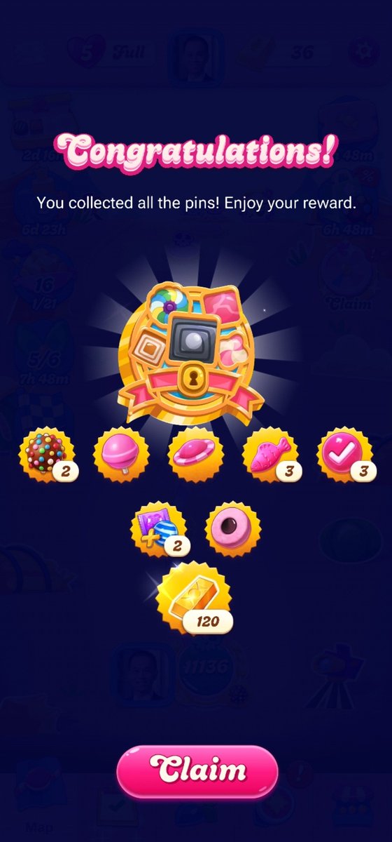 KaiTsunChan's tweet photo. This is the first time that I have received more than 100 gold bars @CandyCrushSaga. Also the first time collecting all 15 sets of pins. https://t.co/OYYRTDDBg3