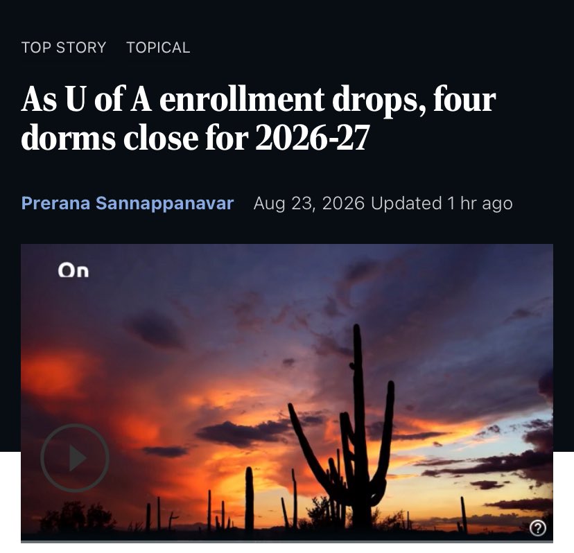ALegalProcess's tweet photo. 📢 University of Arizona facing alarming level of enrollment declines -  a cumulative reduction of over 37% in freshman enrollment in just two years. https://t.co/GxmM4d1w4r