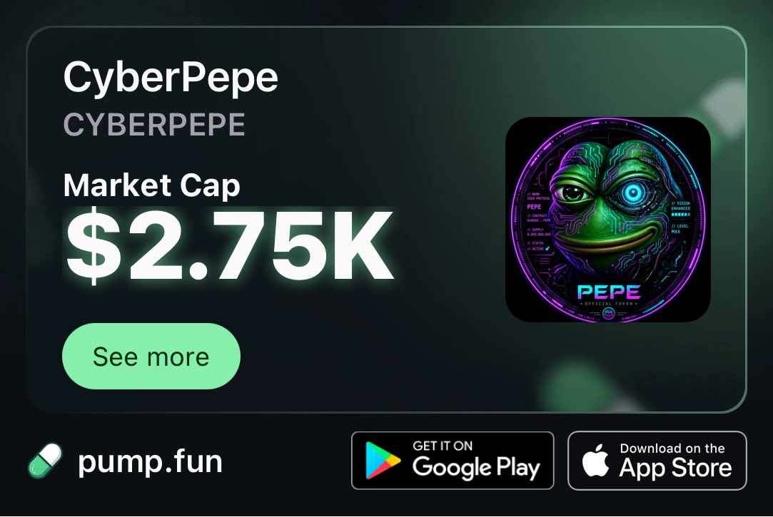 NeonCyberPepe's tweet photo. $CYBERPEPE just launched 🚀
CA: CEhn8MYxAb8gfwmzdoX3KVvV5YwiKFszwFE1VC27pump https://t.co/HqTmmwZRlP