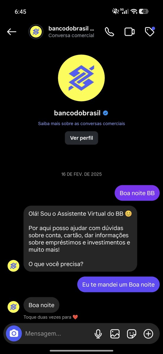 Darth_Vader_Leg's tweet photo. @shitpost_2077 Kkkkkkk eu tentei fazer isso com o banco do Brasil ano passado, até hoje tenho a conversa kkkkkkk https://t.co/nTvdfHwWDn