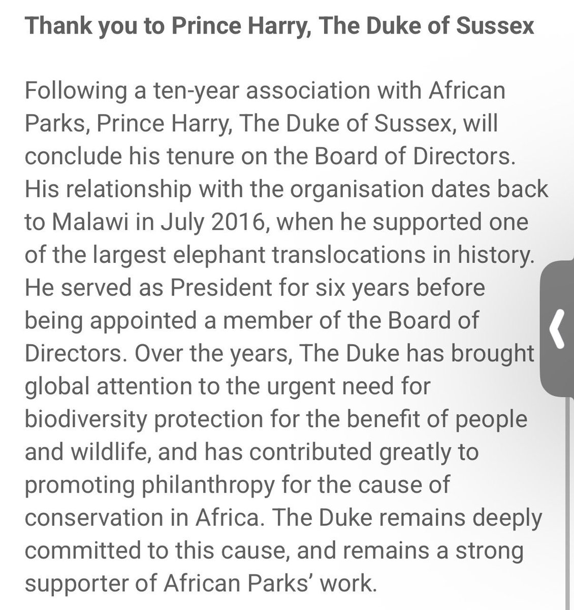 SabirahLohn's tweet photo. Thanks friend for sharing this! Prince Harry is out of there! African parks as of the end of September will no longer be associated with him. https://t.co/REd0O02cgC