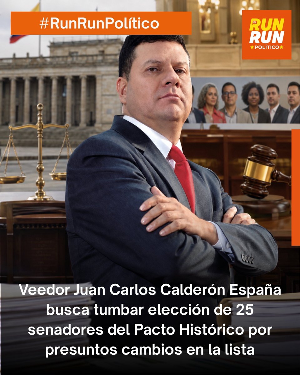 jpserna's tweet photo. #Justicia| La elección de los 25 senadores del Pacto Histórico quedó en el centro de una nueva batalla judicial. El veedor Juan Carlos Calderón España presentó ante el Consejo de Estado una demanda de nulidad electoral que cuestiona si la coalición respetó la lista definida por sus propios votantes en la consulta interpartidista de octubre de 2025.

La acción, radicada ante la Sección Quinta, sostiene que la lista inscrita para las elecciones de 2026 habría sufrido modificaciones frente al orden establecido en aquella consulta. El demandante argumenta que esos resultados eran de obligatorio cumplimiento bajo la Ley 1475 de 2011.

Calderón pidió que se anule el acto de elección contenido en el formulario E-26 del Consejo Nacional Electoral y, como consecuencia, se cancelen las credenciales de los senadores elegidos por esa lista. También pretende que las curules sean reorganizadas de acuerdo con el orden que, según su tesis, salió de las urnas en la consulta interna.

La demanda cuestiona igualmente presuntos cambios en la alternancia de género y pide revisar de manera subsidiaria la curul de Carolina Corcho, al señalar que su inclusión habría ocurrido sin haber participado en la consulta mencionada.

El Consejo de Estado deberá determinar si existen méritos jurídicos para admitir y posteriormente estudiar de fondo las pretensiones. La presentación de la demanda, por sí sola, no anula las elecciones ni afecta actualmente las credenciales de los congresistas.

El expediente abre un frente delicado para el Pacto Histórico: la discusión ya no gira únicamente alrededor de quién obtuvo los votos, sino de si la coalición respetó las reglas y el orden que ella misma sometió a consulta. 🔸#RunRunPolítico