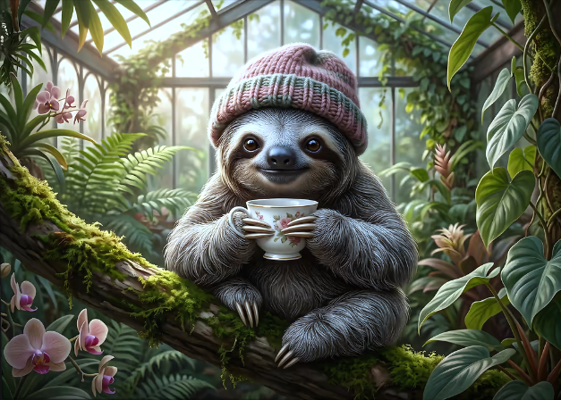 PKindalov's tweet photo. Check my work "Sip of Serenity" on #displate

In a sunlit greenhouse filled with orchids and ferns, a sloth sits on a mossy branch, wearing a striped knit hat and holding a delicate teacup... https://t.co/ify5RHfq5y