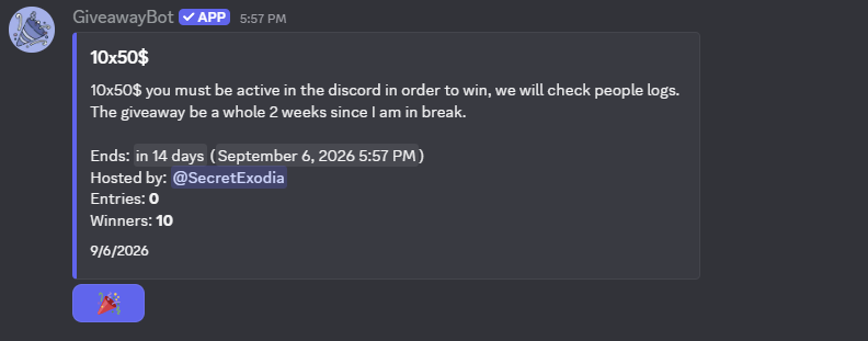 ExodiaSecret's tweet photo. New giveaway up! 🎉🥳
10x50$💰💸

☑️Random Retweet Get 25$
☑️Must be in our new Discord (We will check activity) https://t.co/JNrRe9GfHR
☑️Tags 2 friends https://t.co/dz1U5gwT6W