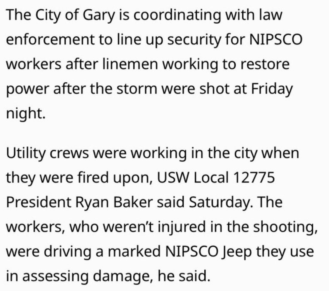 retardmode's tweet photo. gary indiana not having power is an amazing story of diversity

>entire city council is black
>every electric company executive is black
>black residents can’t stop shooting at vehicles working to restore power

and they all blame racism for going without power for so long https://t.co/aamnv3WLTa