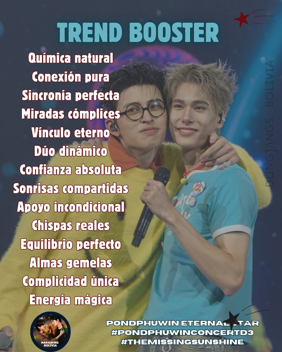 Narawins_BO's tweet photo. Gracias por demostrarnos que se puede crecer juntos, por cuidarse el uno al otro y por regalarnos un vínculo tan puro y tan especial que nos llena el corazón
PONDPHUWIN ETERNAL STAR
#PondPhuwinConcertD3
#TheMissingSunshine https://t.co/SedTgOjNlT