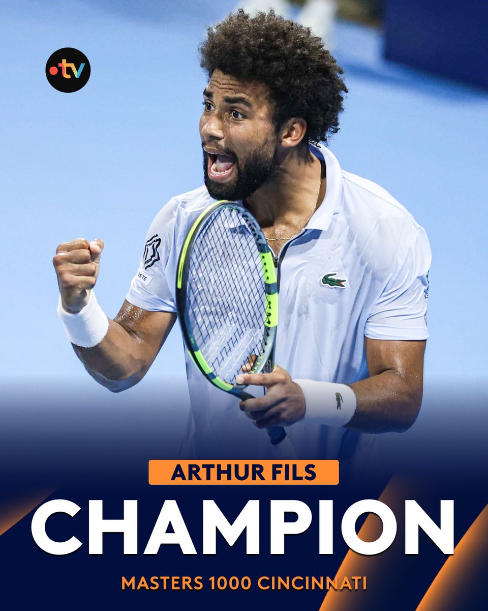 francetvsport's tweet photo. 🎾 #CincyTennis | 🏆 IL L'A FAIT : ARTHUR FILS REMPORTE SON PREMIER TITRE EN MASTERS 1000 À CINCINNATI !

🇫🇷 À 22 ans, il s'offre le plus beau titre de sa carrière et met fin à 12 ANS DE DISETTE pour le tennis français ! Jo-Wilfired Tsonga tient enfin son successeur ! https://t.co/enytPmlrad