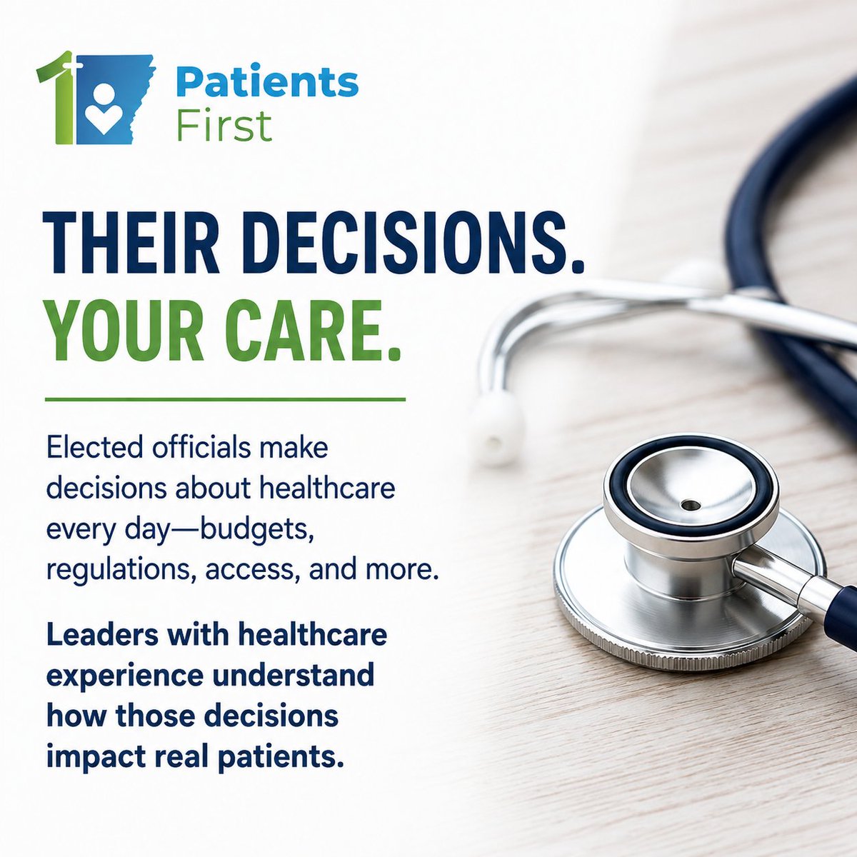 PatientsFirstAR's tweet photo. The people we elect make decisions that directly affect healthcare access, cost, and quality. Leaders with healthcare experience already understand how those choices play out in real life. They have cared for patients, listened to families, and seen the consequences when financial interests are placed ahead of health.
#PatientsFirstPAC #ArkansasHealthcare #HealthcareLeadership #PatientCare #HealthcareAccess #ArkansasPatients