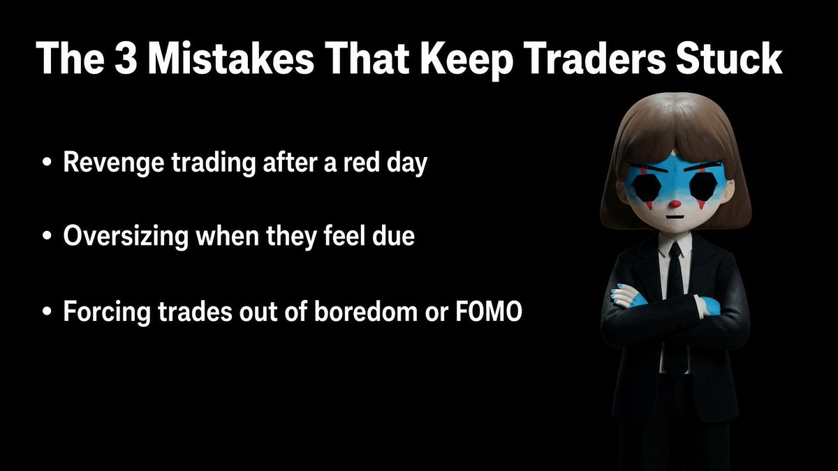 Crypto_Retardio's tweet photo. Most traders don’t blow up from one bad trade.

They blow up from the same 3-4 mistakes repeated for months.

- Revenge trading after a red day.
- Oversizing when they feel “due.”
- Forcing trades out of boredom or FOMO.

We’ve helped 500+ traders simply stop these patterns first. Everything else (including copying the winners) gets easier after that.