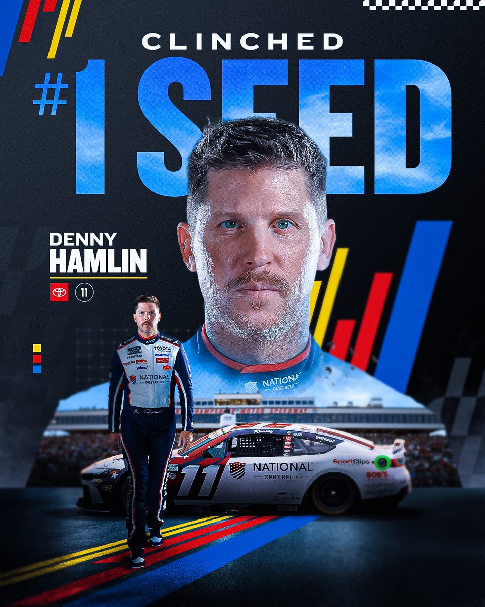 NASCAR's tweet photo. The road to his first championship starts here. 

With a seventh-place finish, @dennyhamlin secures the No. 1 seed in The Chase. https://t.co/xhK8gytcHS