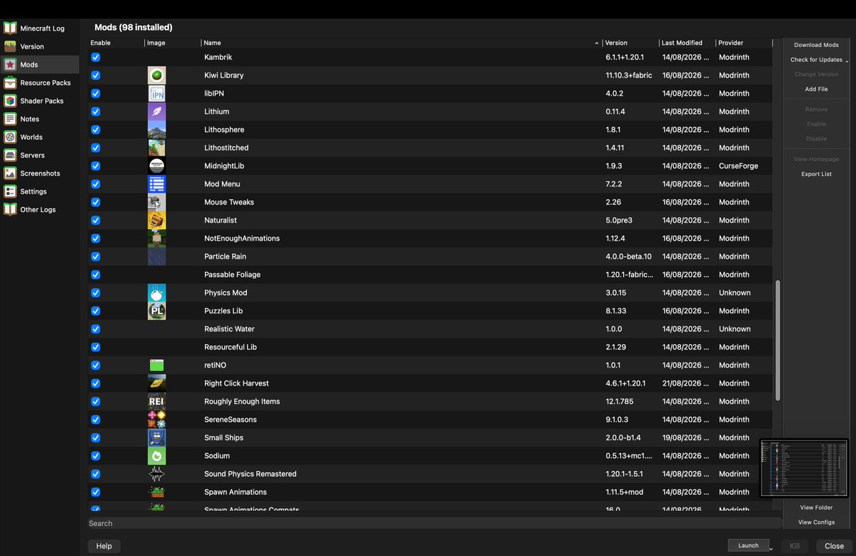 TheyDoneLied's tweet photo. Latest mod list.
I didnt want to add the world and mini map because I liked the danger of getting lost but once you see how the big the world is and how useful they are you will want to keep them.
Some of these mods would be great for late game unlocks. https://t.co/uy81L2nsKn