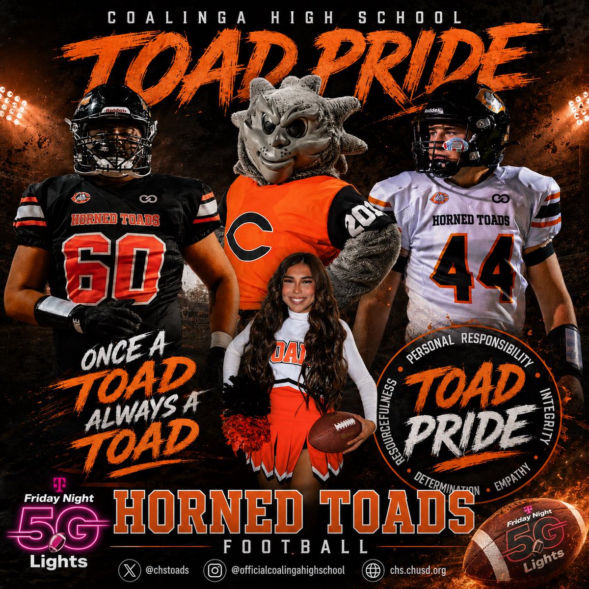 chstoads's tweet photo. #FN5GL: Weβve got that Toad Spirit! @chstoads is joining #FN5GL to transform Friday nights in our community! Weβre making an #Entry by showing off Oscar and the students that are continuing our history of excellence to @TMobile ! Help CHS win $5,000 by showing off that #ToadPRIDE https://t.co/L4RZDZJKnD