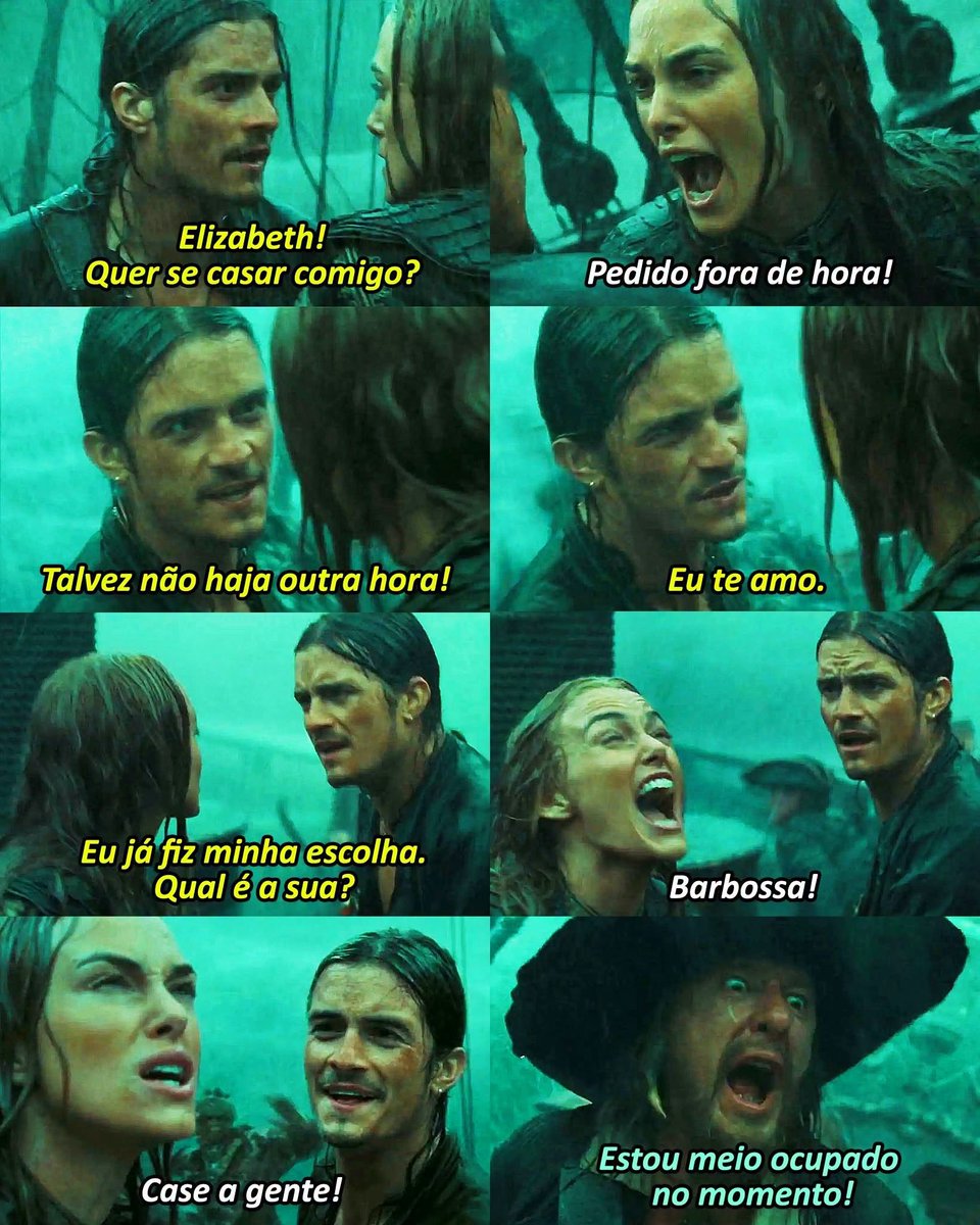 jlinzombie's tweet photo. Sei que tem gente que não gosta, mas eu amo essa cena. É a última batalha e todo mundo vai morrer, mas o emocionado tá pensando em casar KKKKKKKKKK

🎥 Piratas do Caribe: No Fim do Mundo (2007) https://t.co/cCcp5ikfoh