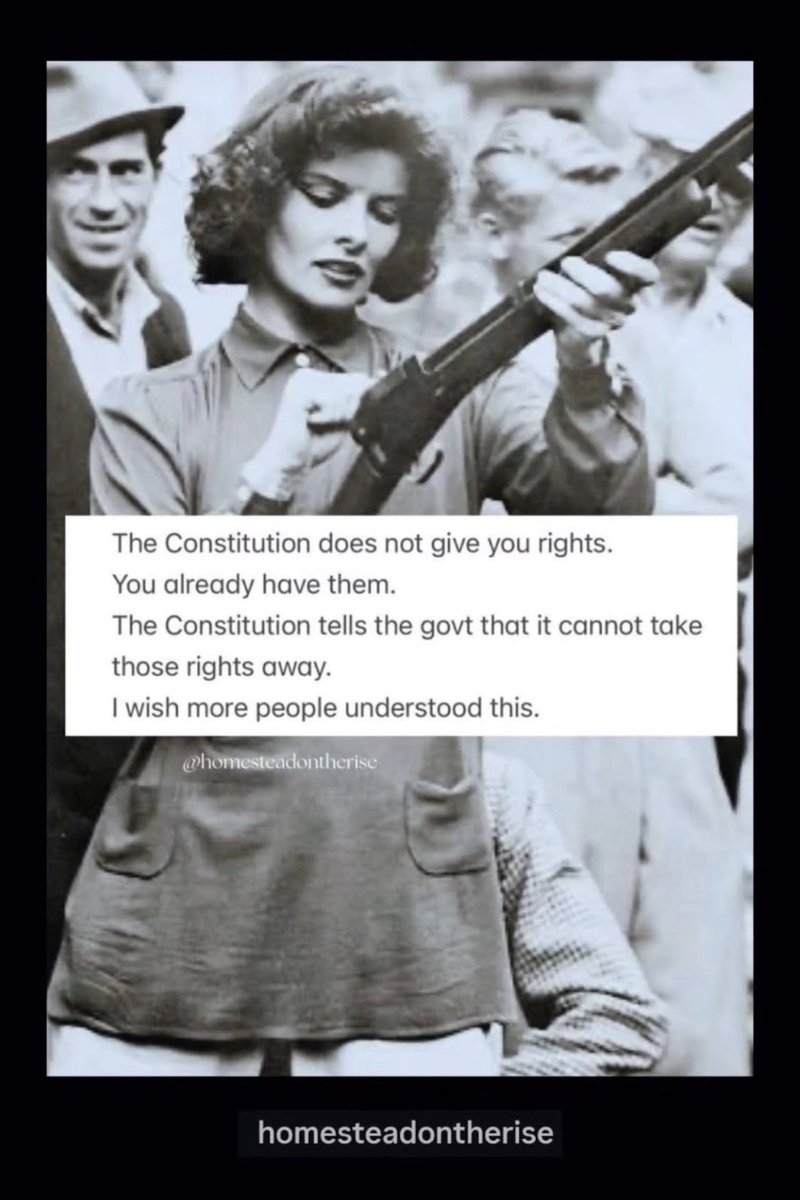 AwakenedOutlaw's tweet photo. Facts.

This is why the left loathes the Constitution b/c it serves as a set of negative rights stipulating what the Govt can't do to us.  

Our founding document restricts Govt power by recognizing our pre-existing, God-given rights, making clear that the Govt can't (or, shall I say, shouldn't) trespass against them.