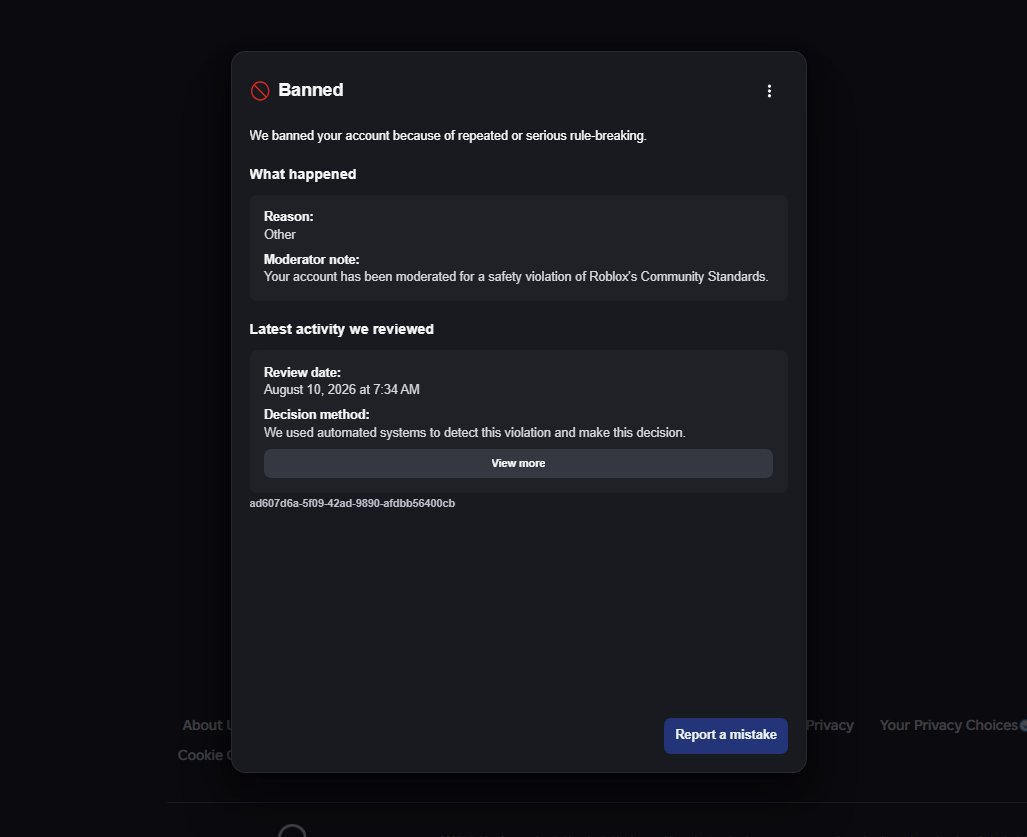 free_kpc's tweet photo. 🚨 Day 14 of my Roblox account 𝗸𝗽𝗰 being randomly banned for “Harmful Behavior/Content” with no explanation. Roblox hasn’t replied to my ticket in 10 days, while my friend’s appeal was closed after 30 days with no response. This is getting ridiculous 💀

@Roblox @robloxdevrel https://t.co/E7nlseCp42